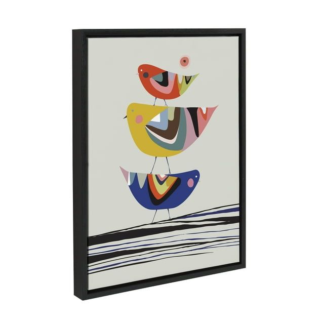 Colorful Birds on Canvas Framed Wall Art, 18x24 Black