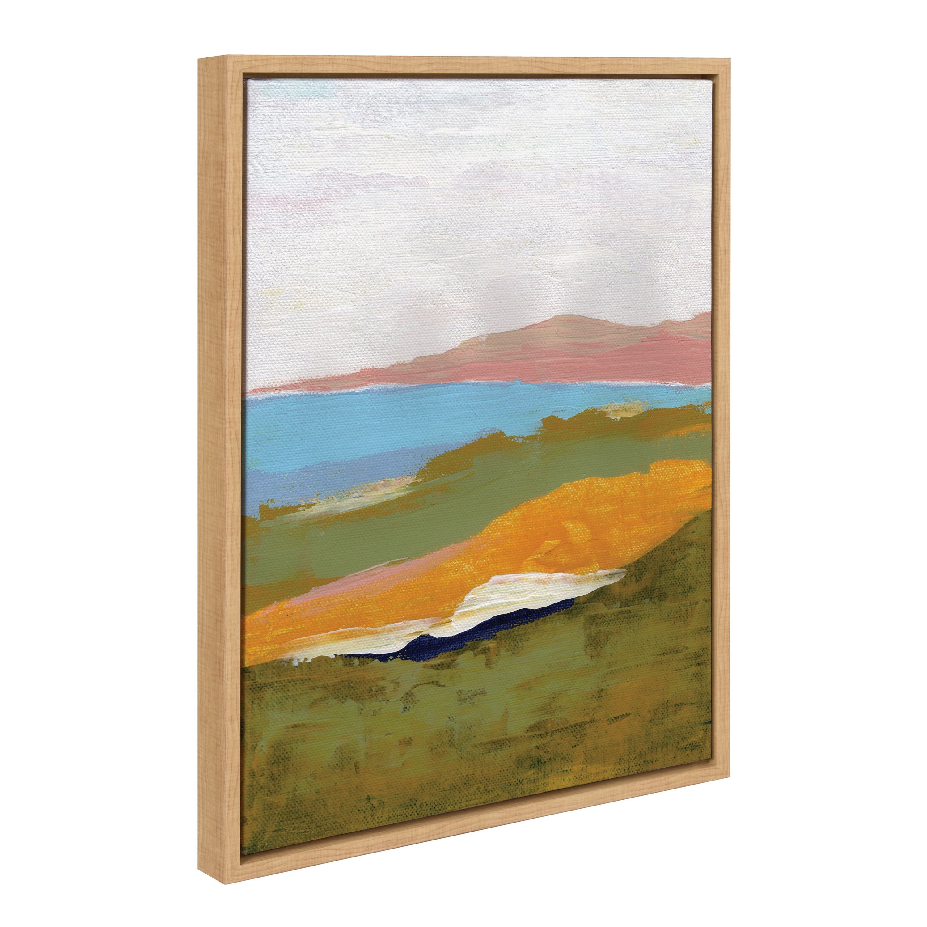 Colorful Abstract Landscape Canvas Print with Natural Frame