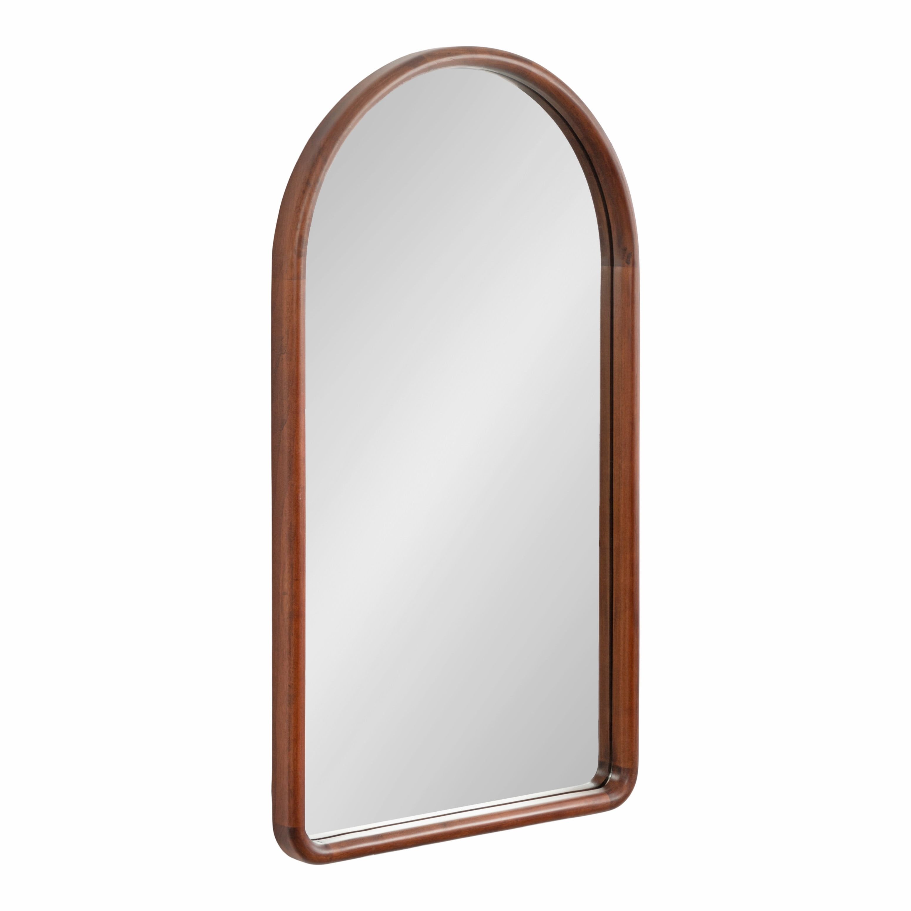 Tall Arched Walnut Wood Wall Mirror with Rounded Frame