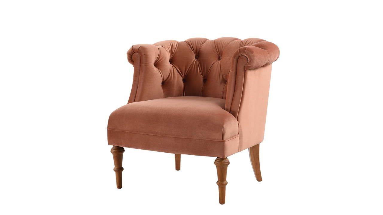 Katherine Orange Velvet Barrel Accent Chair with Wood Legs