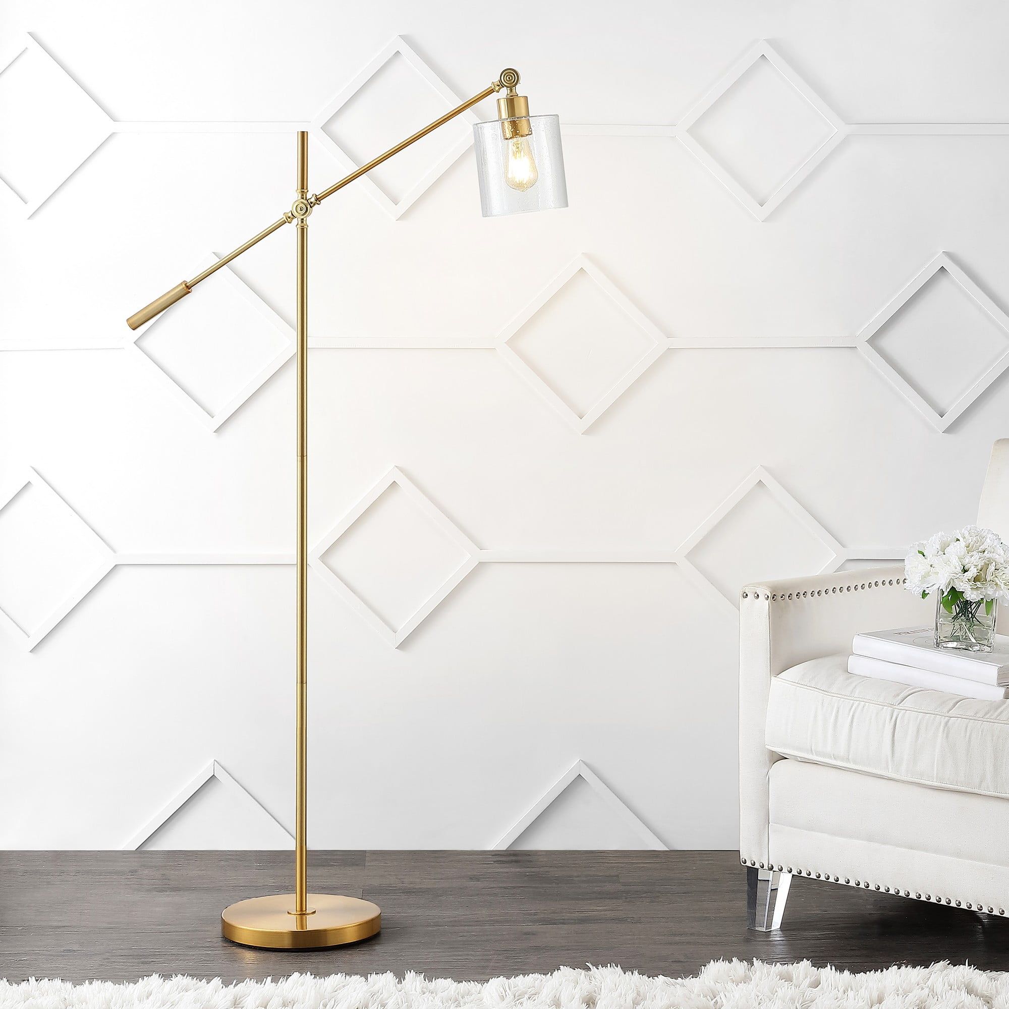 Kathryn Brass Gold Adjustable Iron and Seeded Glass Floor Lamp