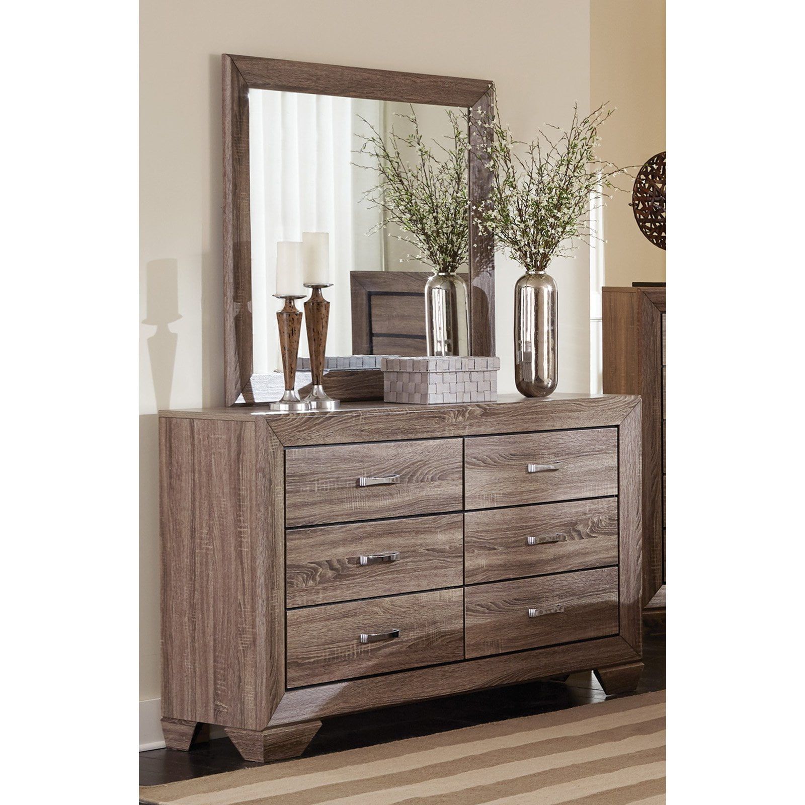 Transitional Dark Cocoa 6-Drawer Dresser with Black Accents