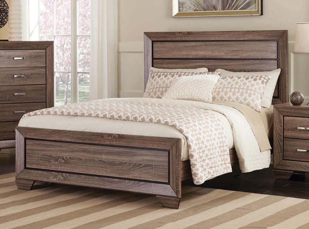 Kauffman Washed Taupe Queen Oak Panel Bed