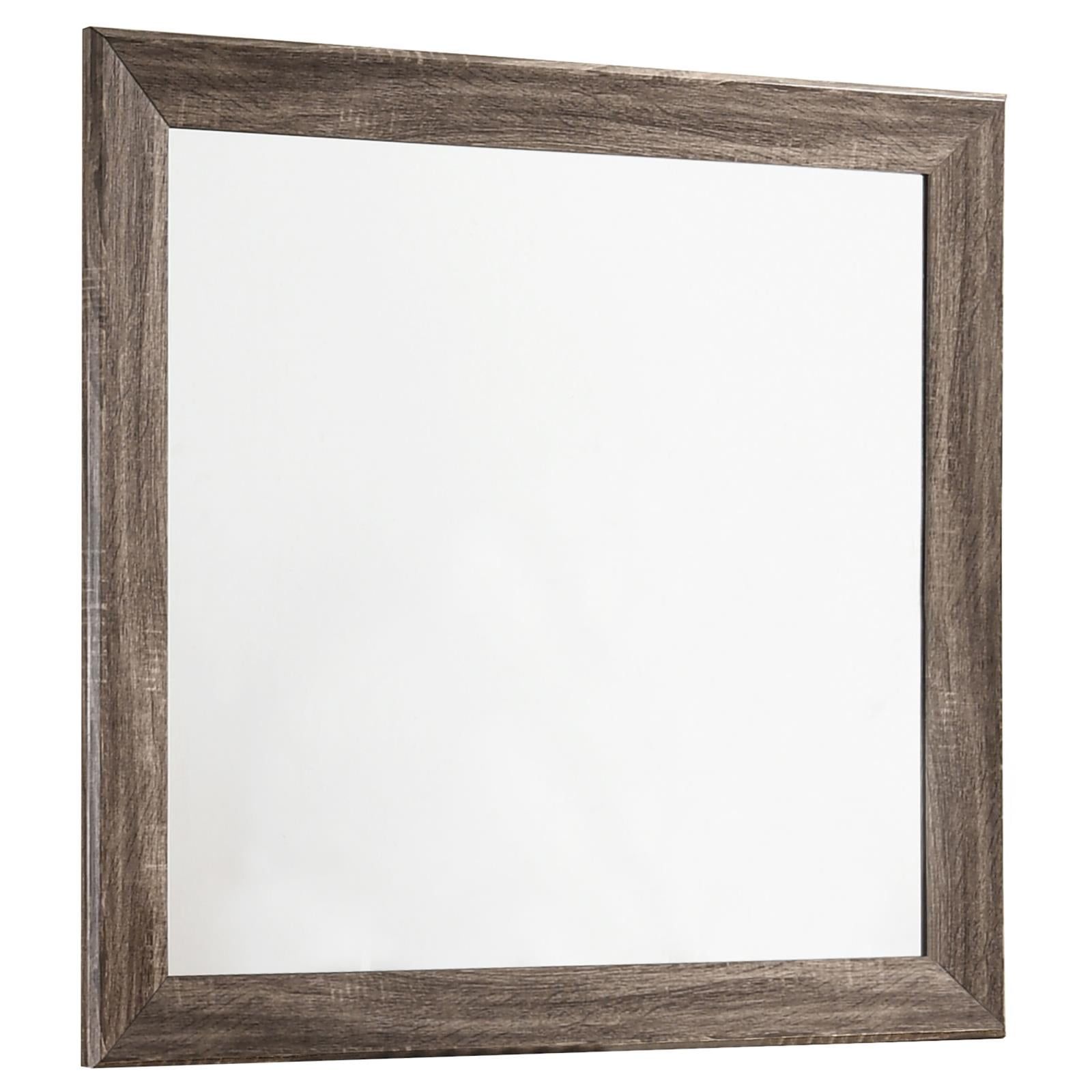 Transitional Washed Taupe Wood Rectangular Dresser Mirror