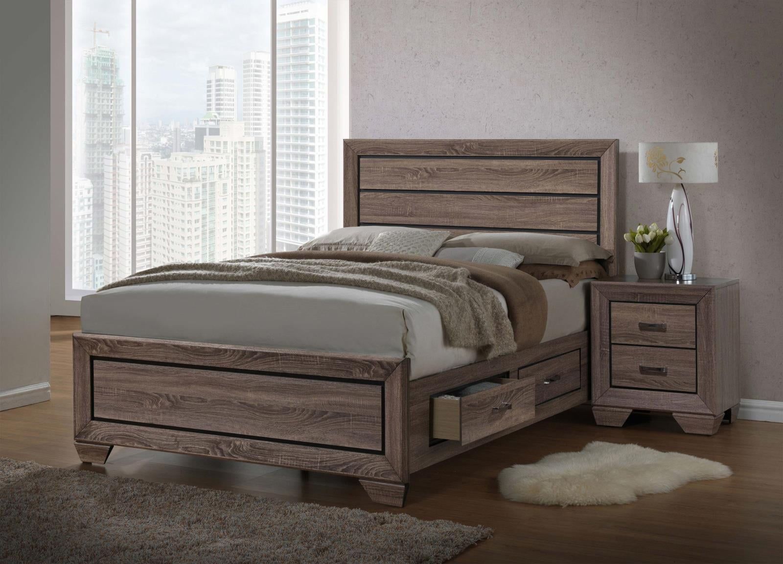 Taupe King Bedroom Set with Storage Drawers and Mirror