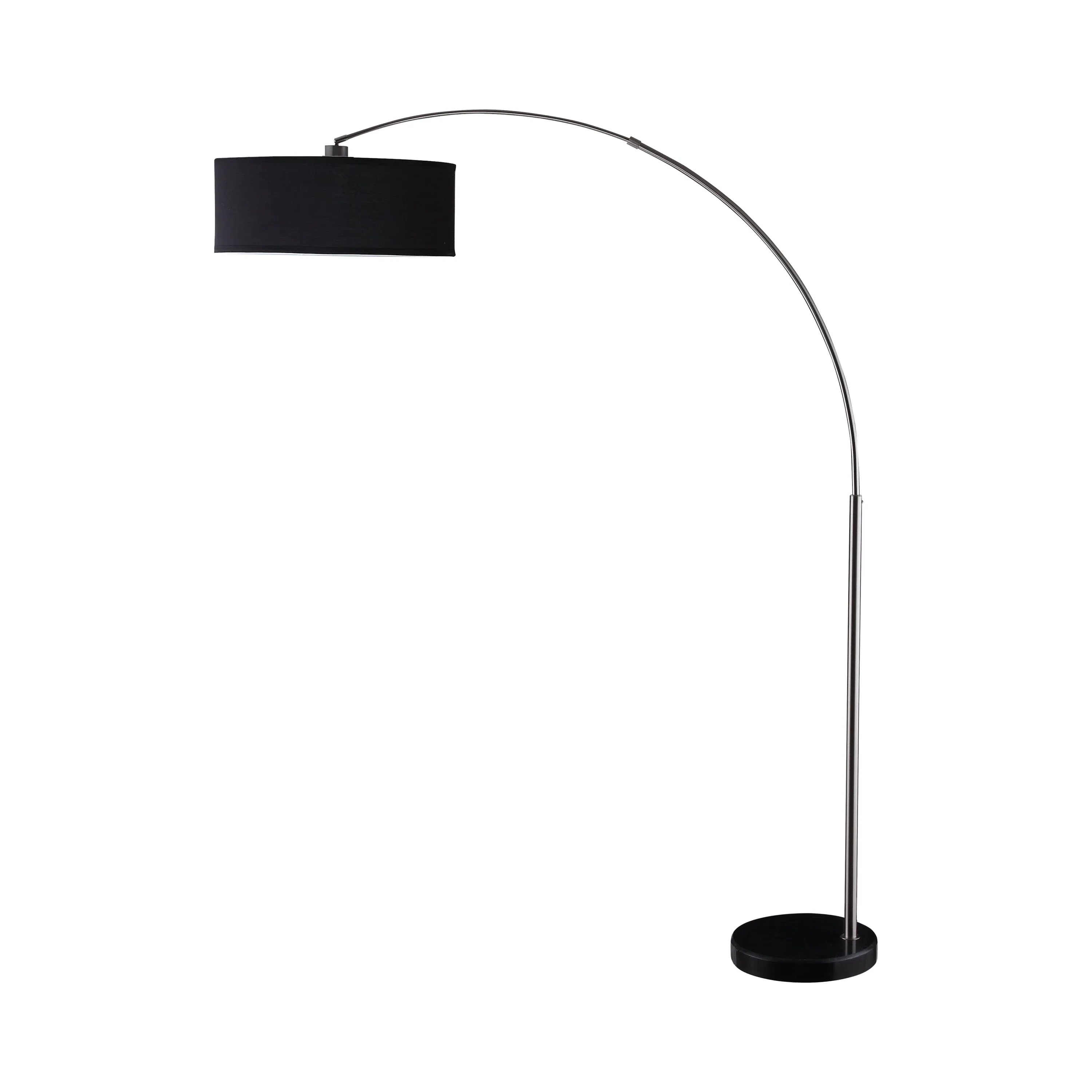 Contemporary Black Chrome Arc Floor Lamp with Circular Shade