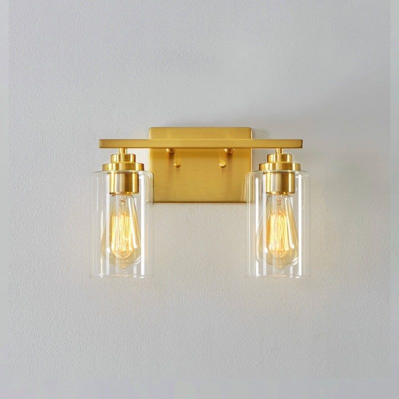 Antiqued Brass 2-Light Dimmable Cylinder Vanity Light