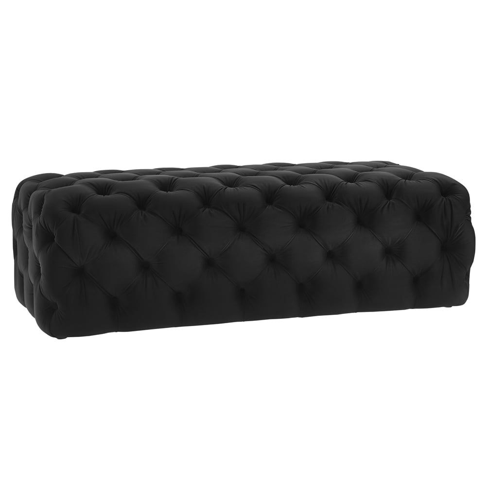 Luxurious Black Velvet Tufted Jumbo Ottoman