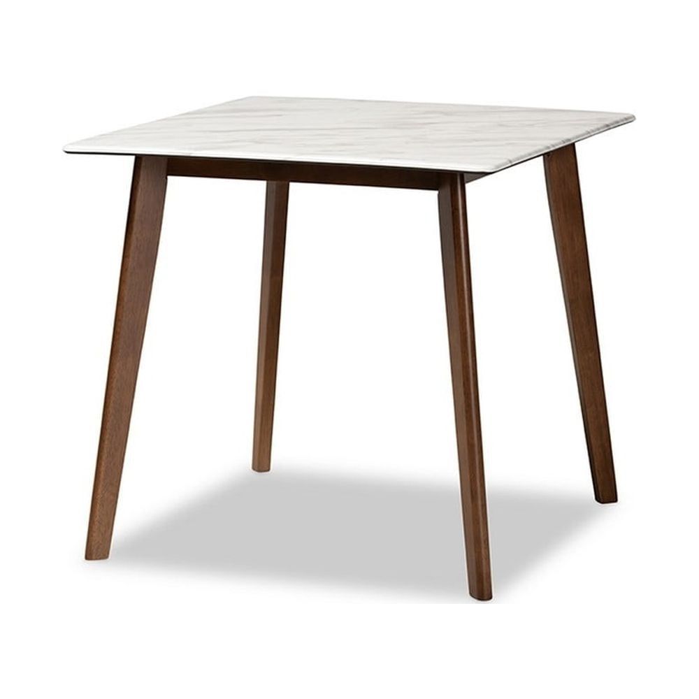 Kaylee Transitional Square Wood Dining Table with Faux Marble Top