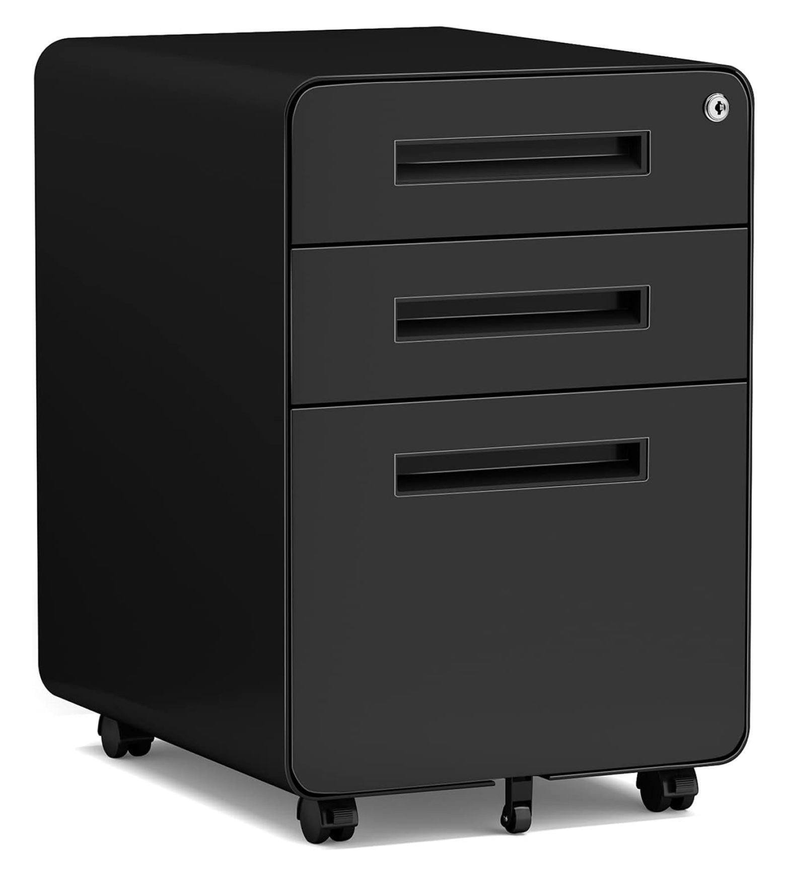 Black Mobile 3-Drawer Lockable Steel Filing Cabinet