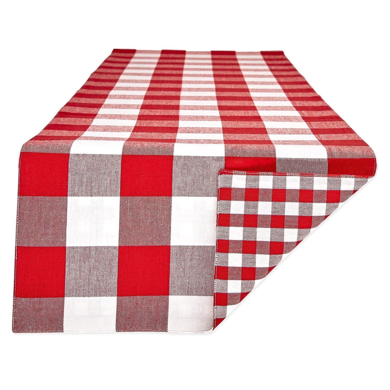 Red and White Cotton Gingham Check Table Runner 14x108