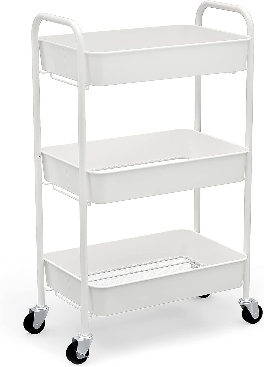 White 3-Tier Stainless Steel Kitchen Cart with Storage