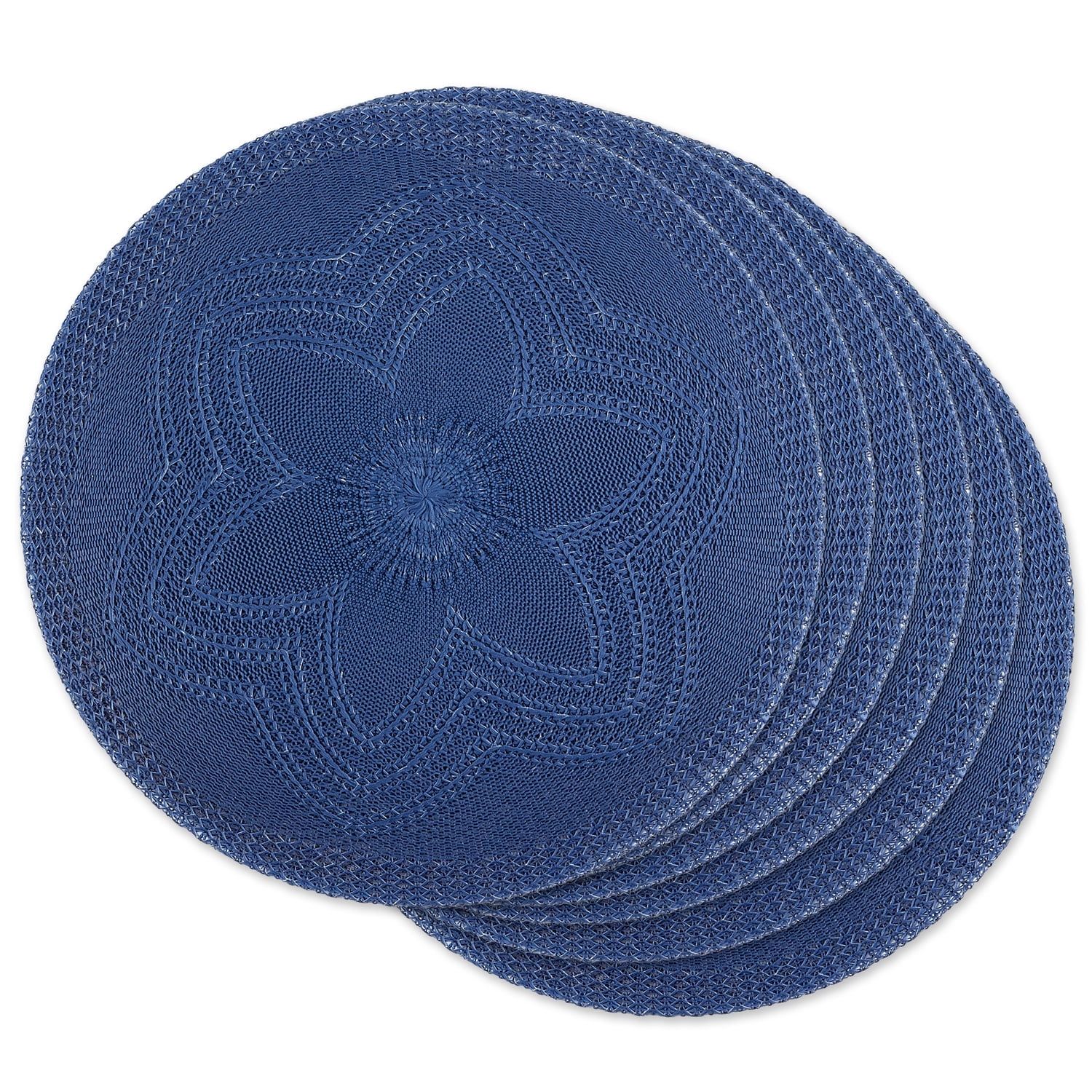 French Blue Floral Woven Round Placemats Set of 6