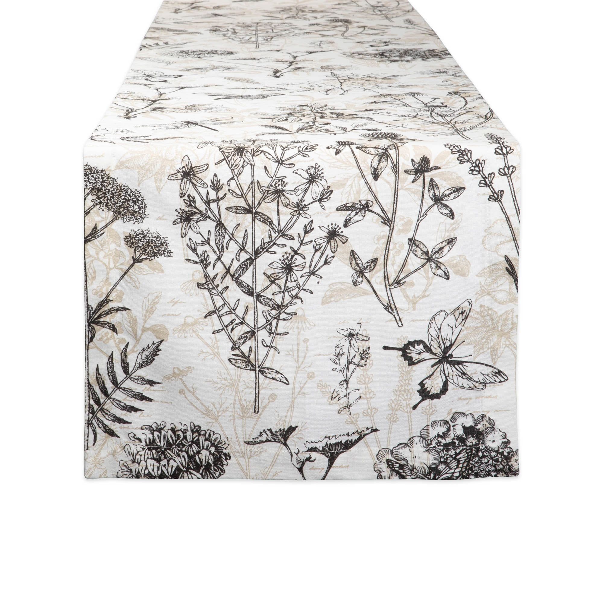 Botanical Print Cotton Table Runner 14x72