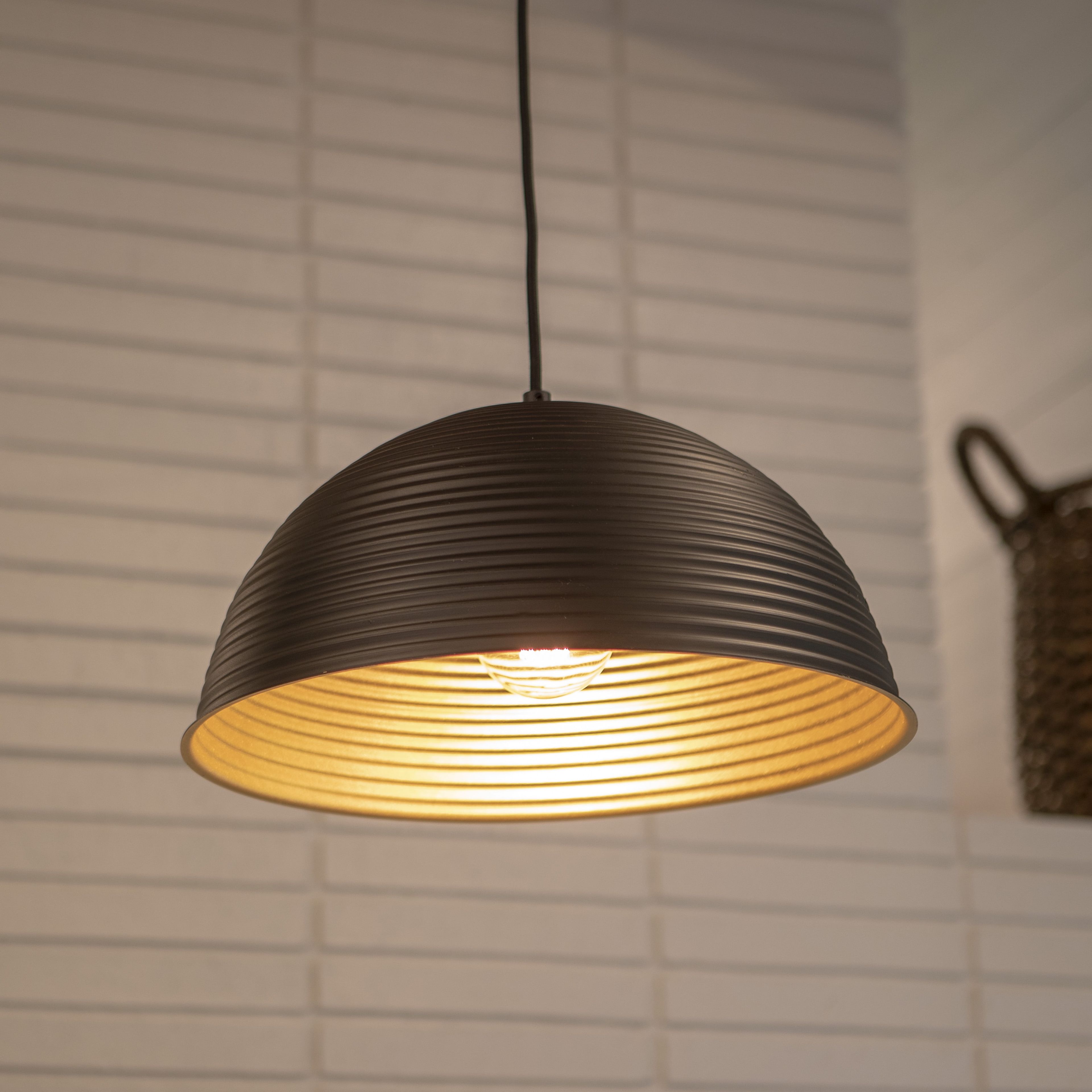 Matte Black Aluminum Dome Pendant Light, 15.75"