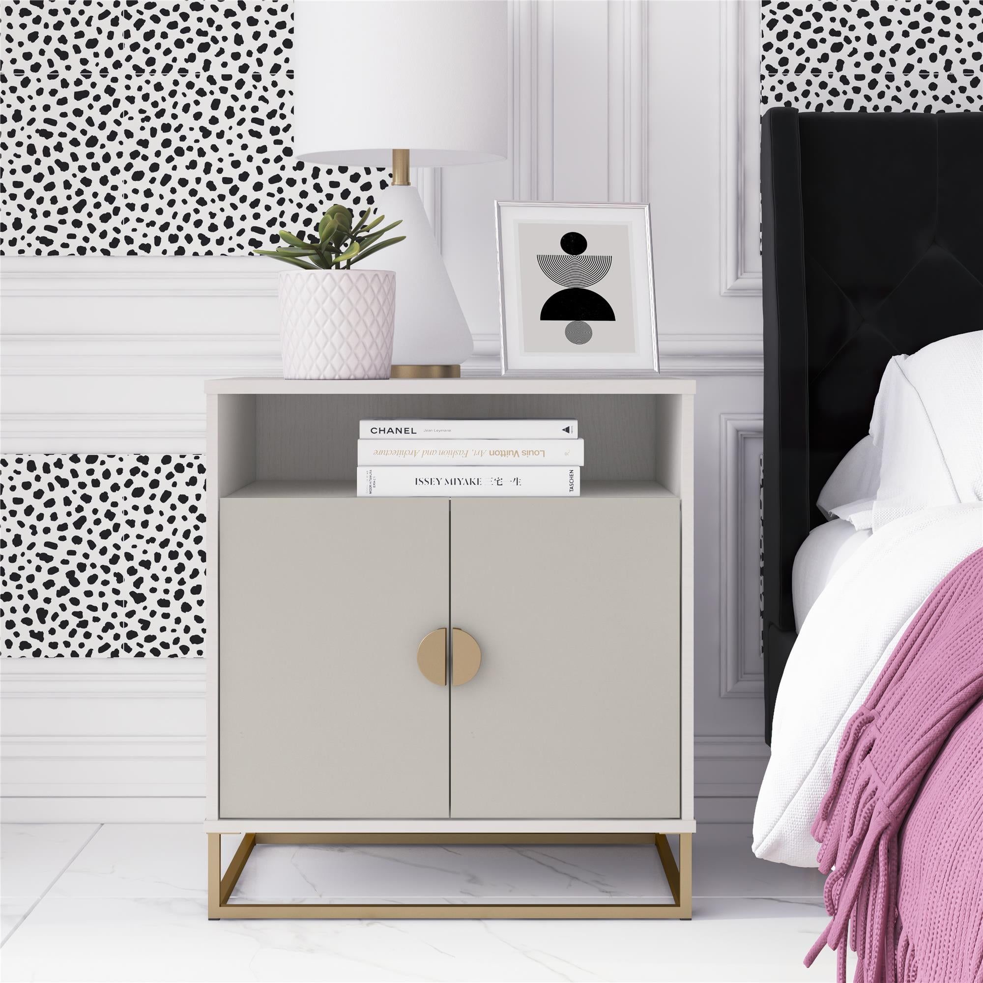 White and Taupe Adjustable Shelving Accent Cabinet