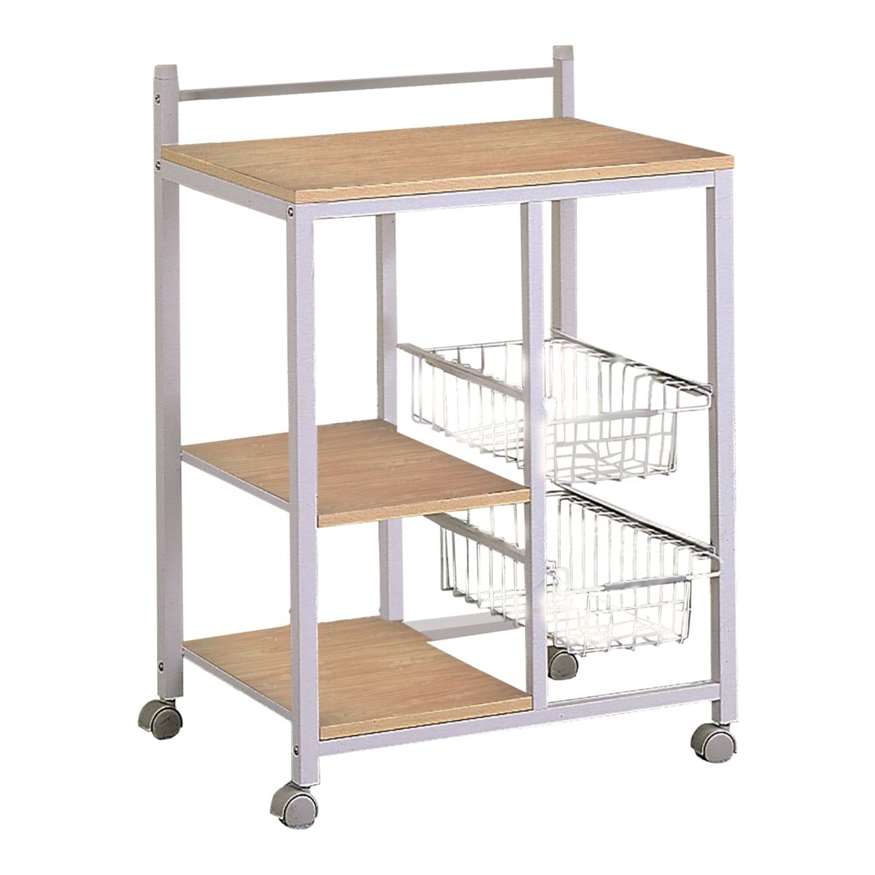 Natural Brown and White Butcher Block Kitchen Cart with Storage