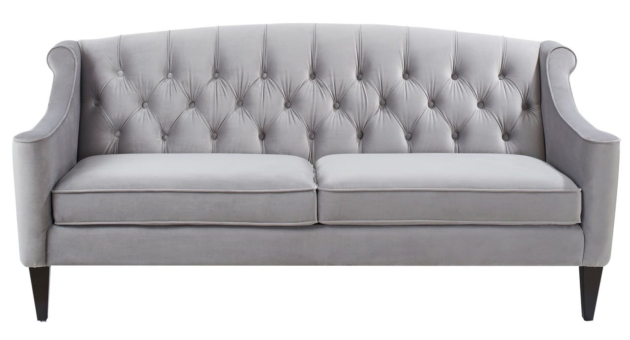 Opal Grey Tufted Velvet Sofa with Rolled Arms