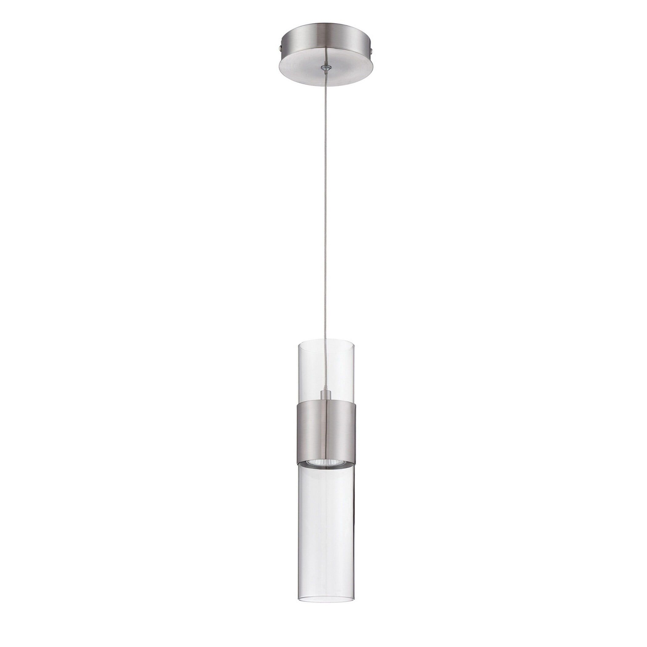 Sleek Satin Nickel Mini Drum Pendant with Clear Glass Shade