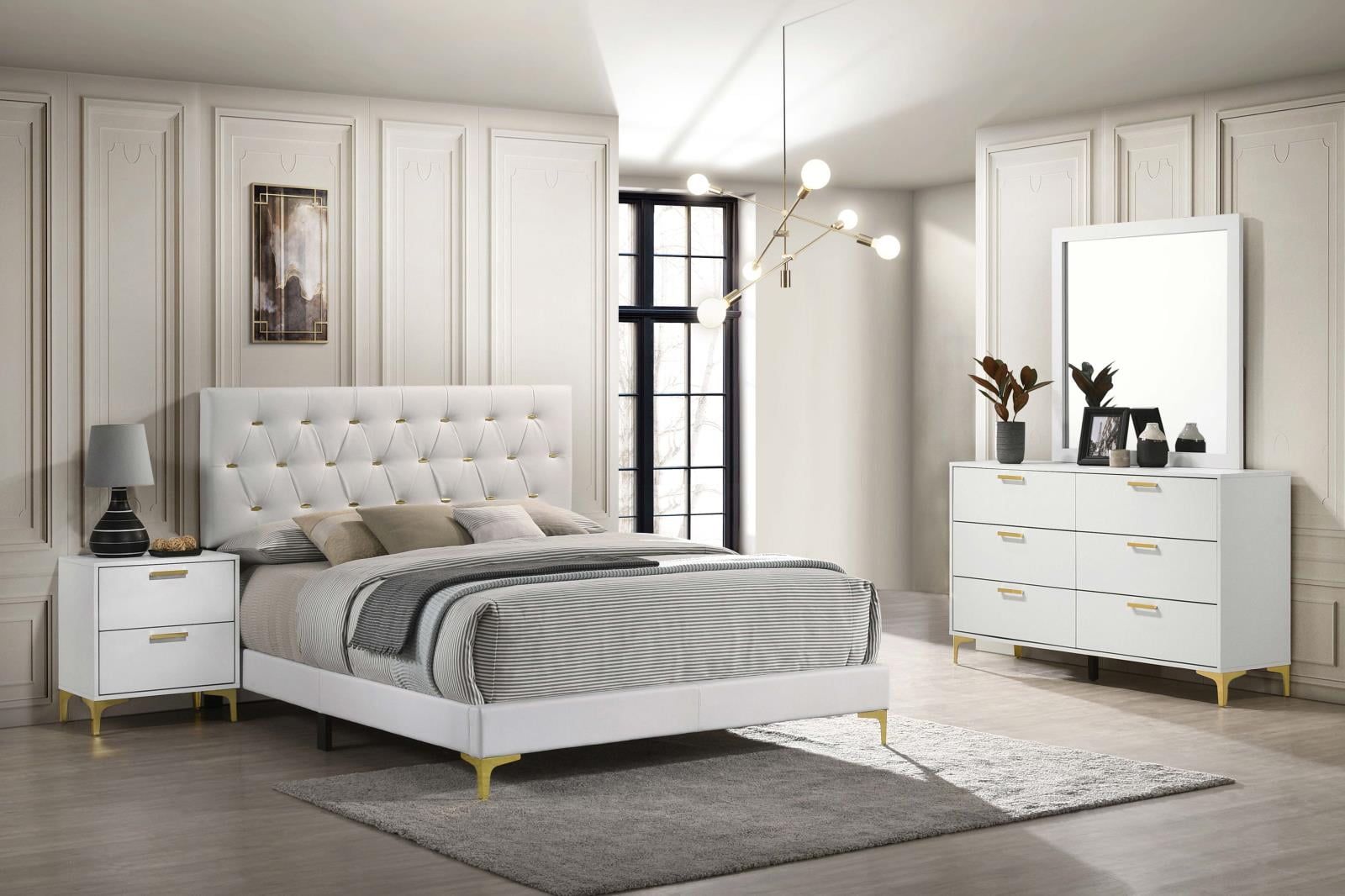 Kendall White and Gold 4-Piece Queen Bedroom Set