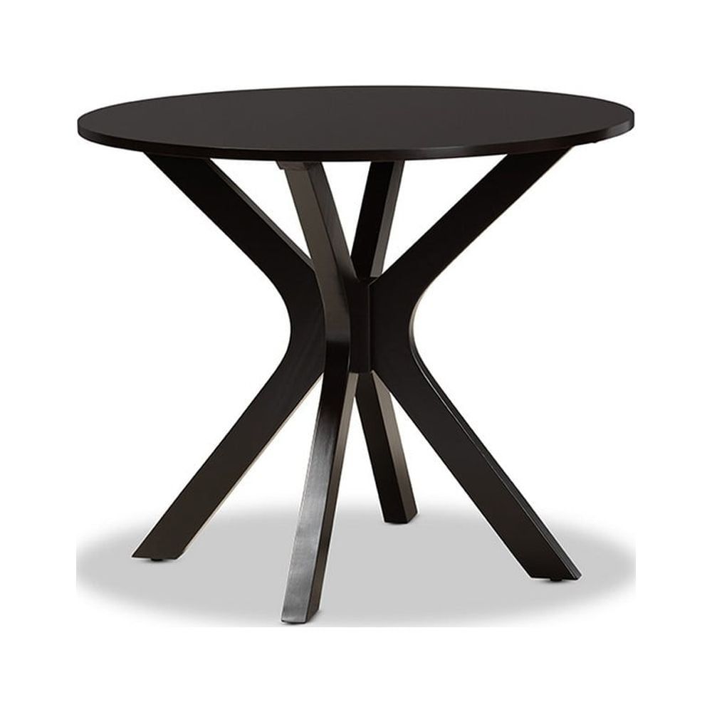 Kenji Espresso Brown Round Wood Dining Table with Sculptural Base