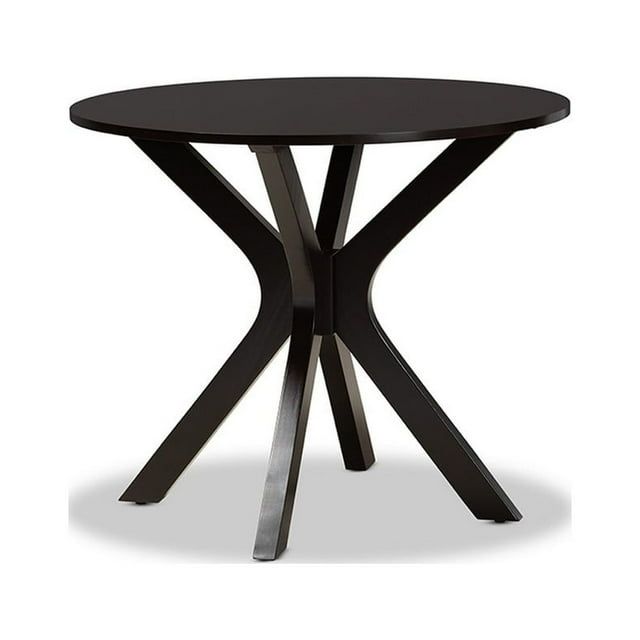 Kenji Espresso Brown Round Wood Dining Table with Sculptural Base