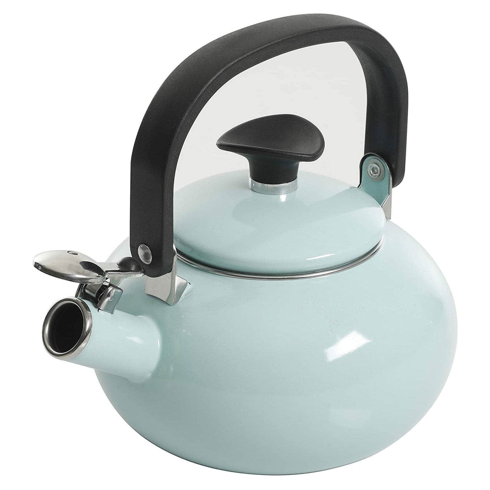 Glacier Blue Enamel 1.5-Quart Whistling Teapot with Bakelite Handle