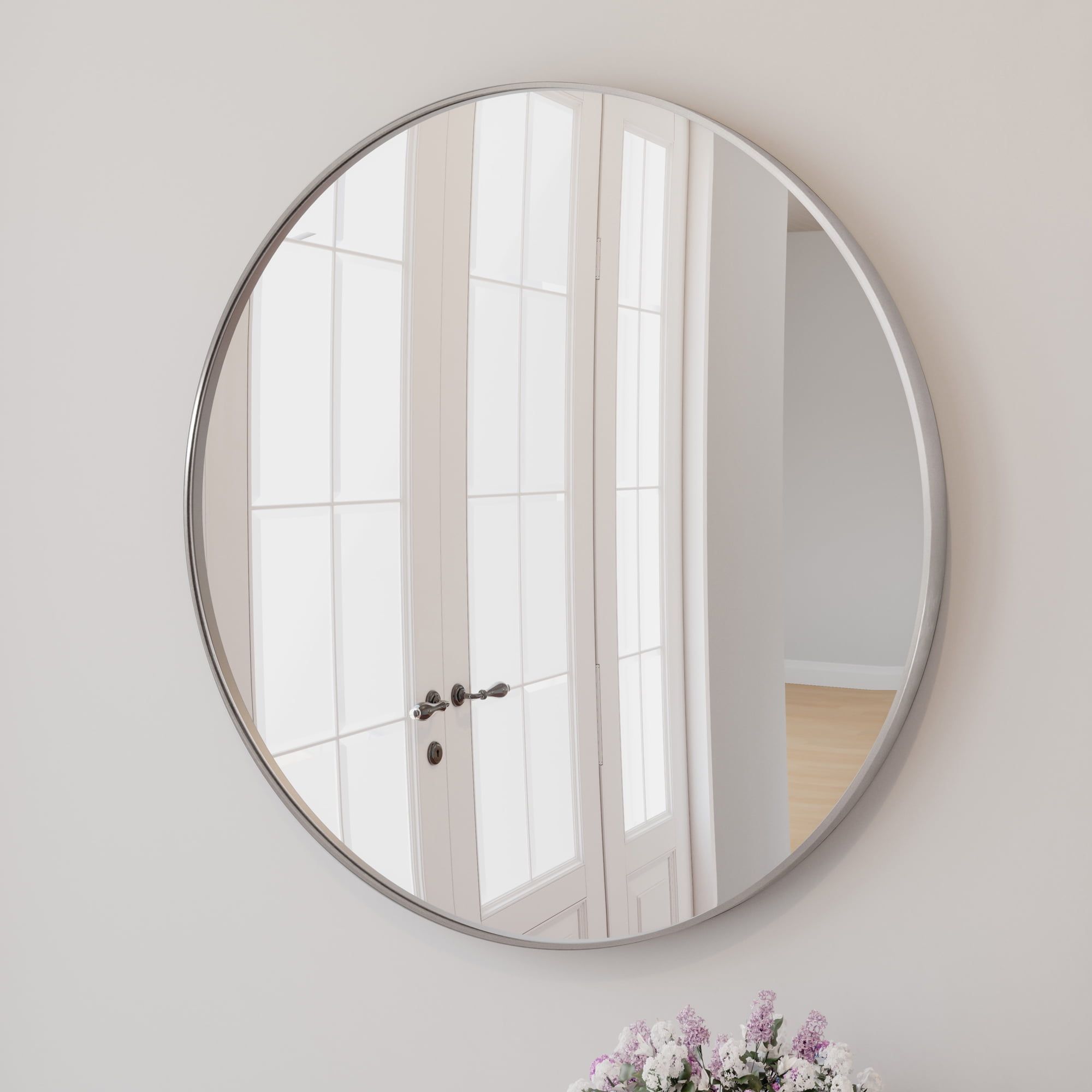 Kenna 24-Inch Round Silver Metal Framed Wall Mirror