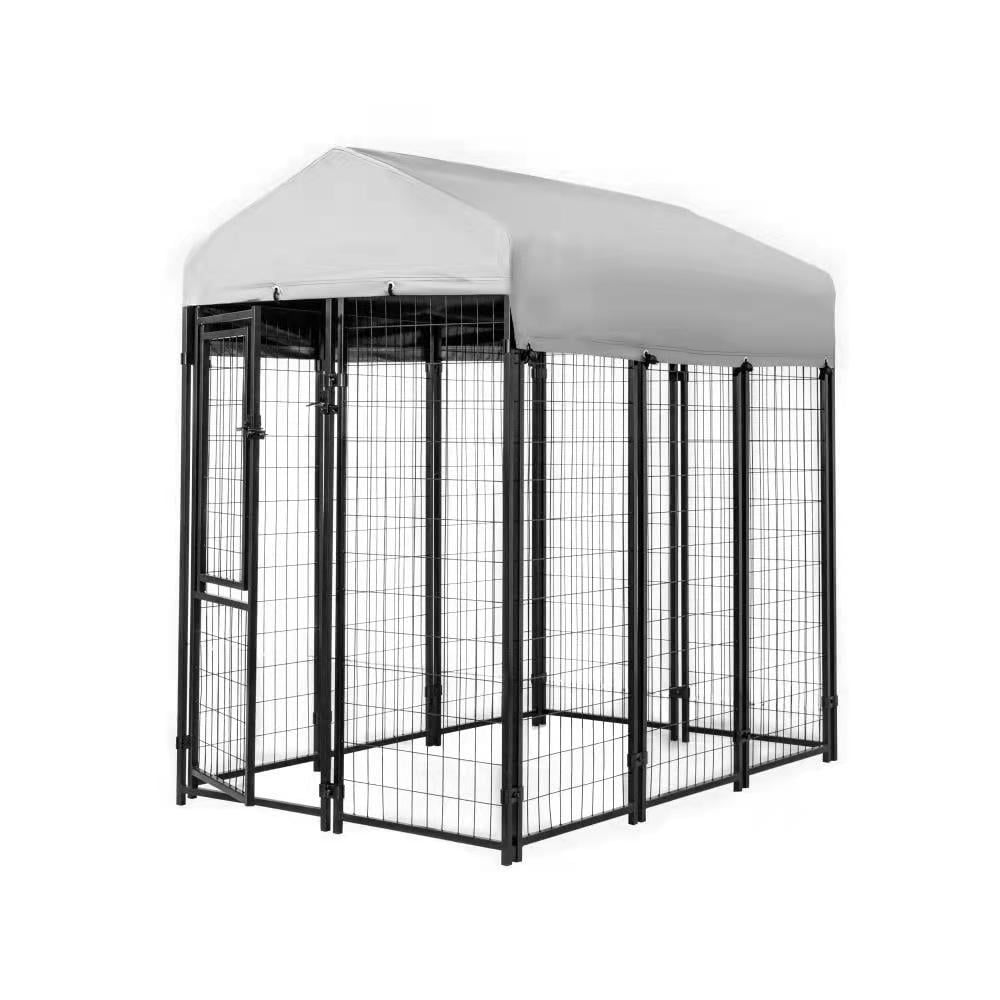 KennelMaster Black Metal 10-Panel Dog Kennel with Waterproof Cover