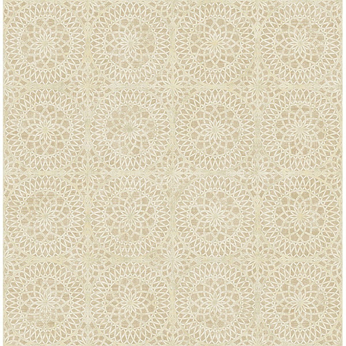 Beige Vinyl-Coated Medallion Wallpaper, 20.5-in by 33-ft