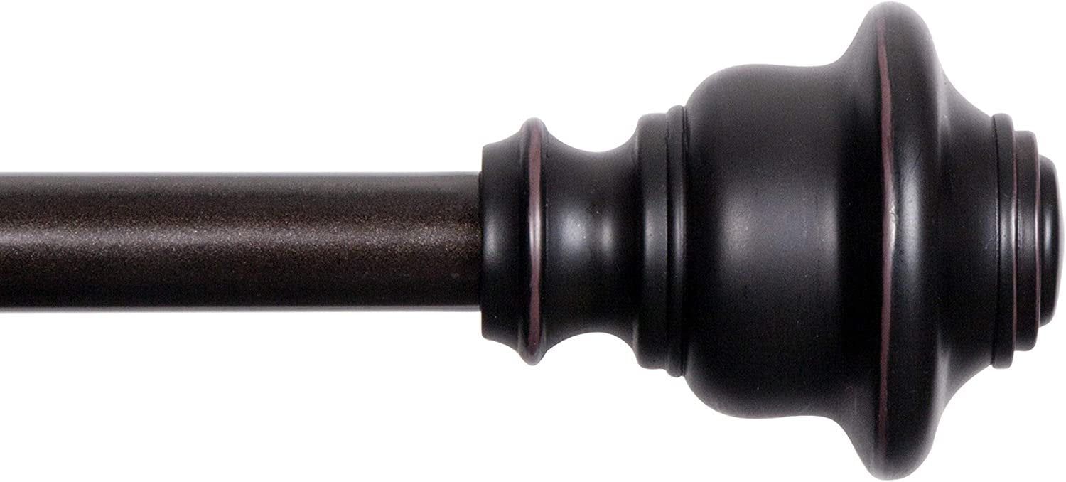 Weathered Brown Adjustable Curtain Rod with Decorative Finials