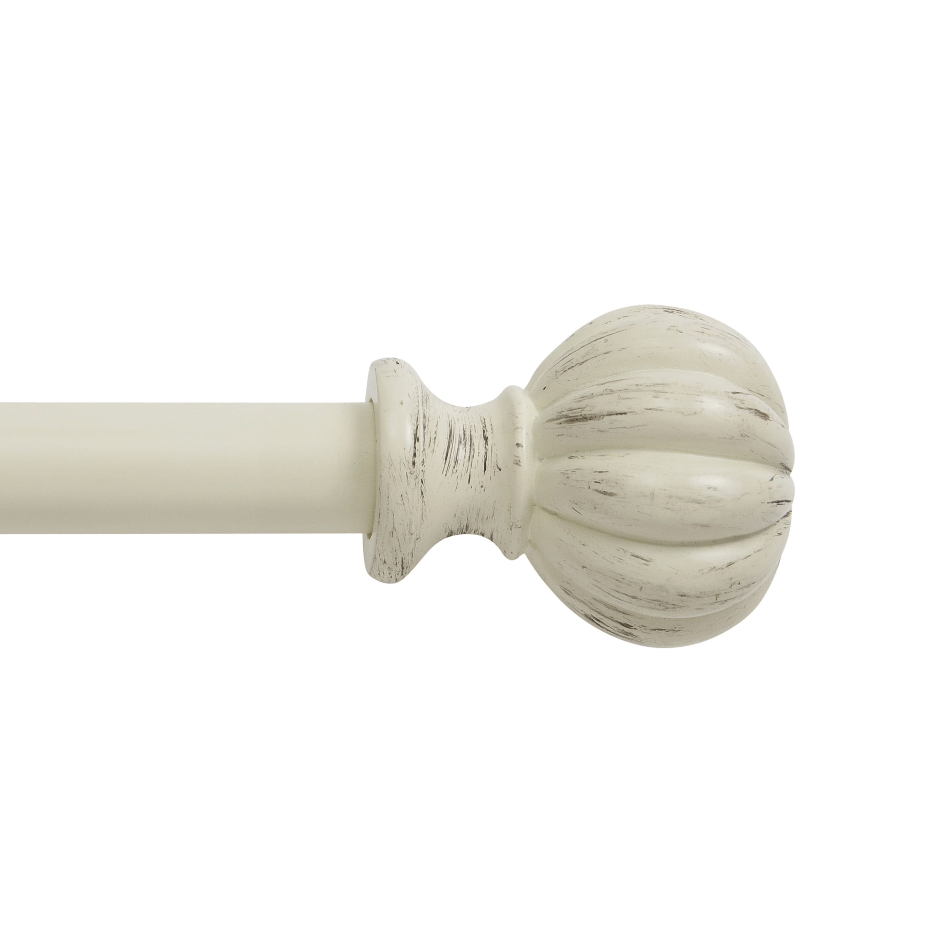 Antique White Steel Decorative Curtain Rod with Ball Finials, 28-48 Inch