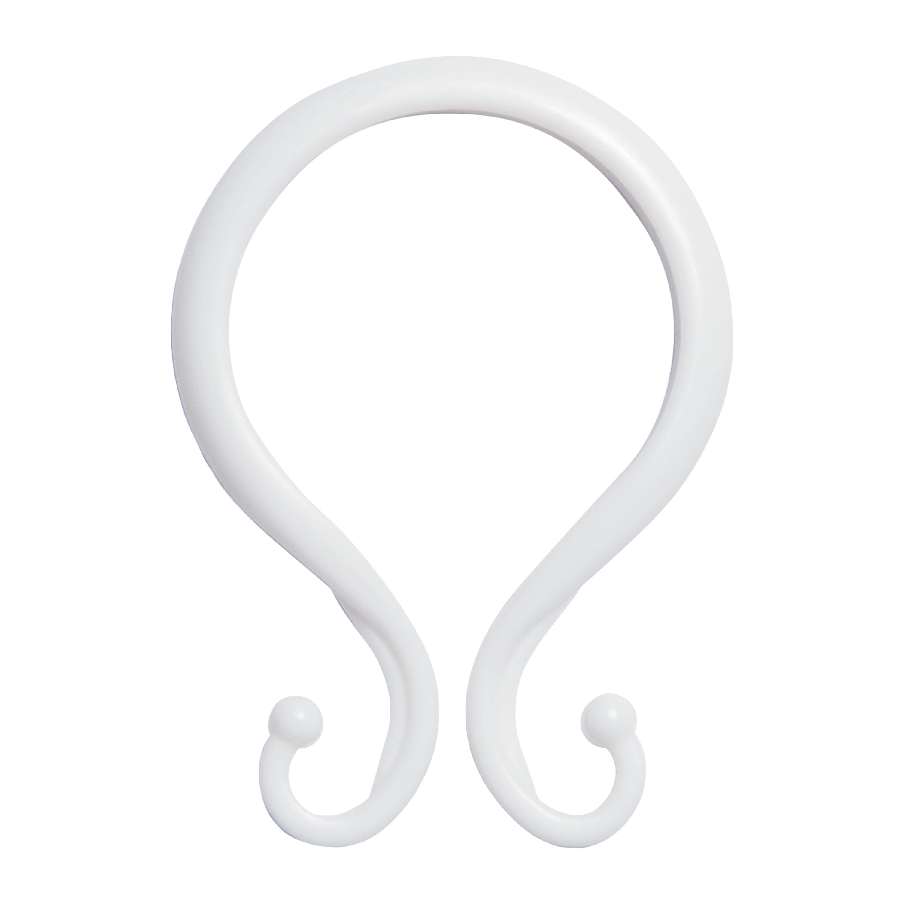 White Plastic Rust-Proof Double Shower Curtain Hooks, Set of 12