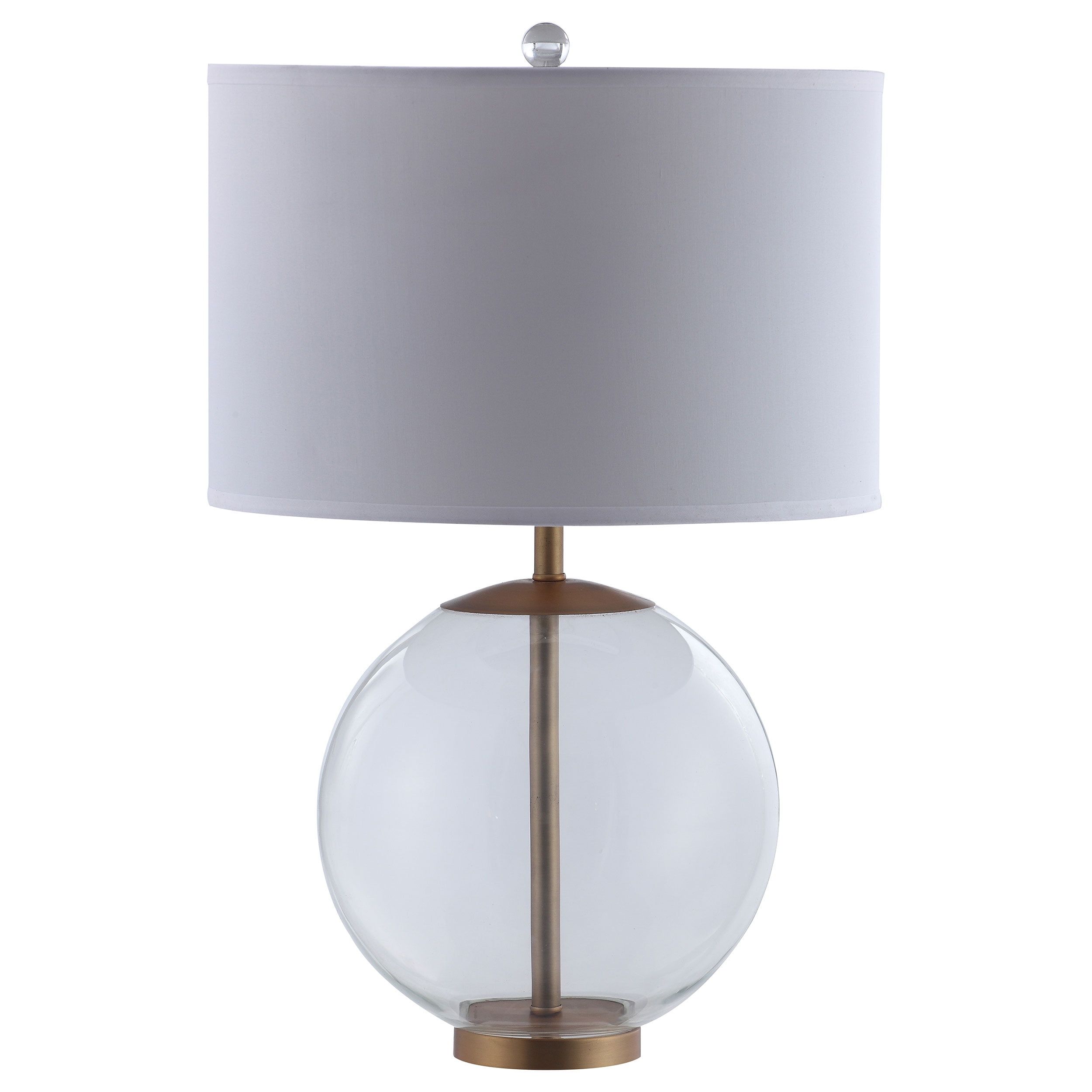 White and Clear Glass Sphere Table Lamp with Brass Accents