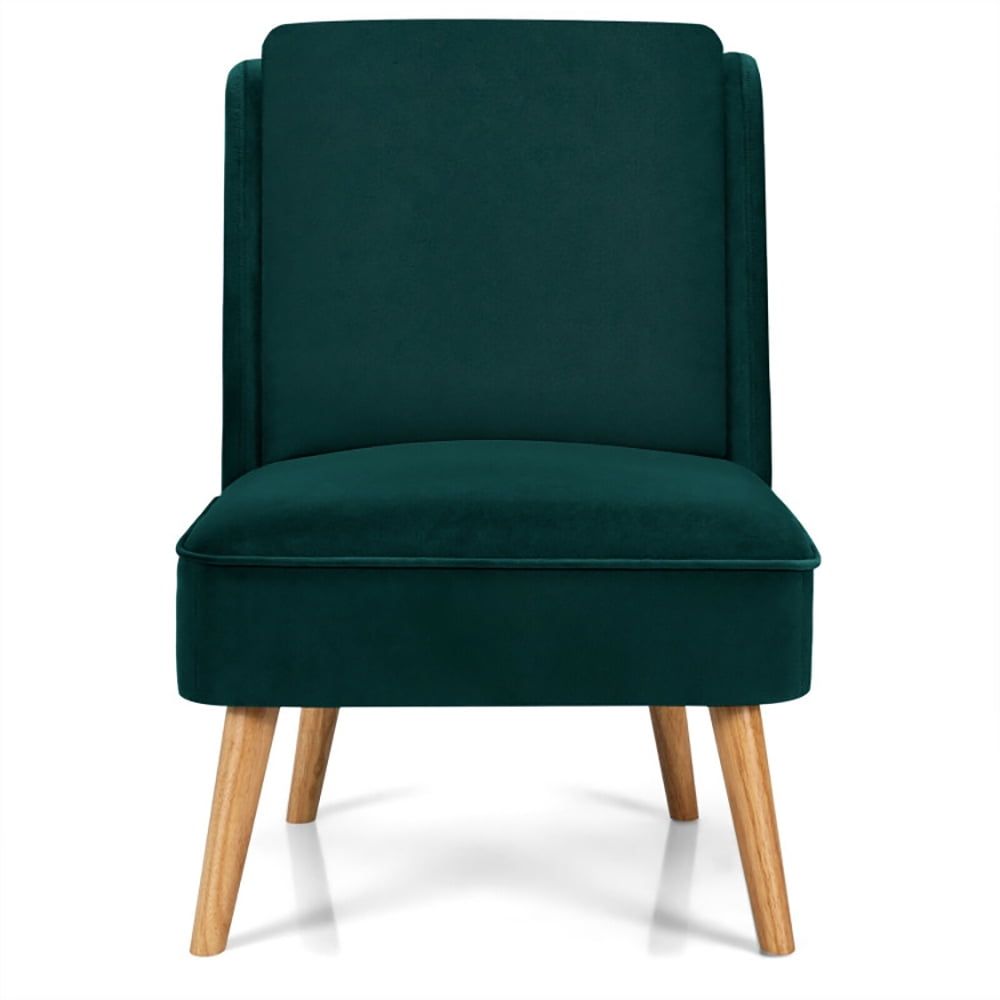 Green Velvet Armless Accent Chair with Wood Legs