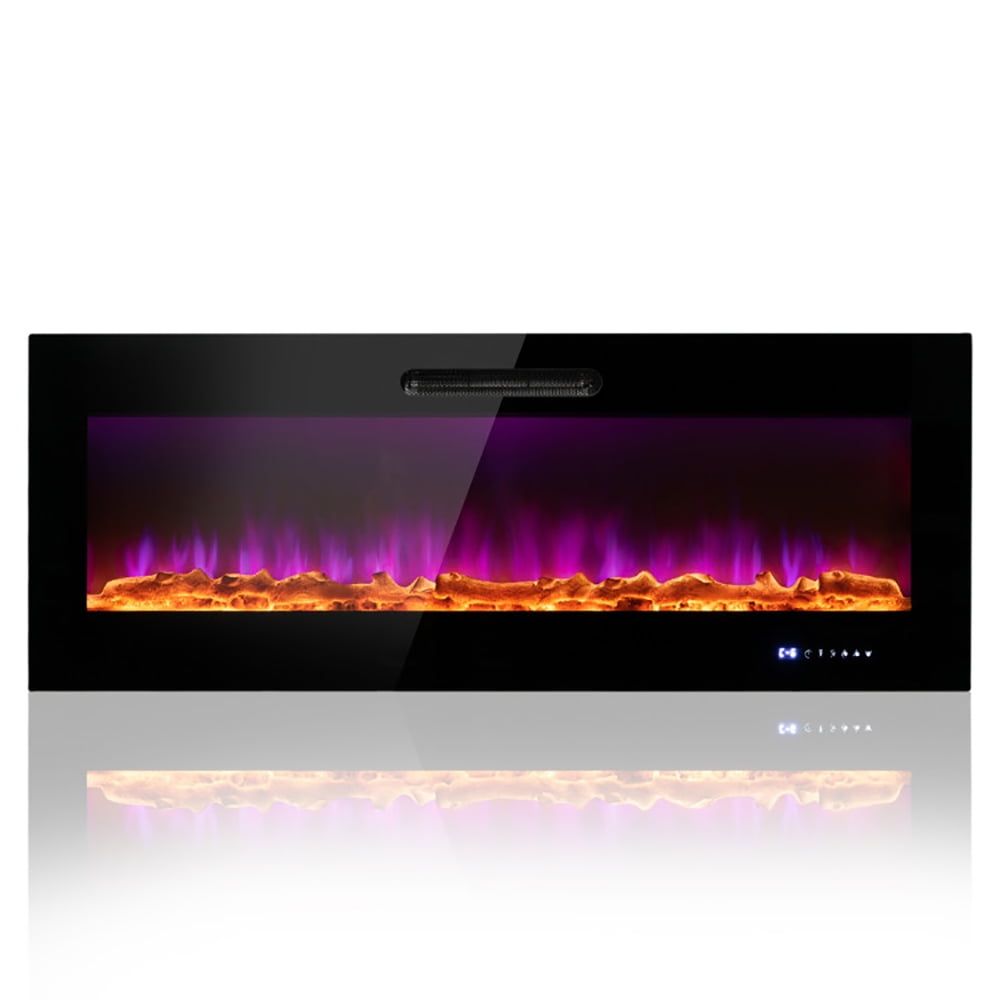 50-Inch Black Wall Mounted Electric Fireplace with Decorative Crystal and Log