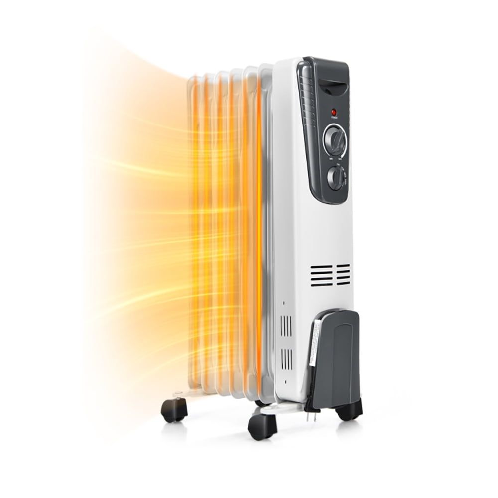 White 1500W Electric Oil-Filled Radiator Heater with Thermostat