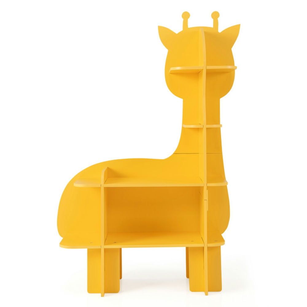 Yellow Giraffe Wooden Kids Bookcase with Open Shelves