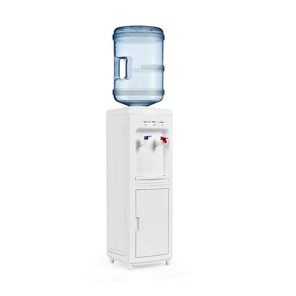 White Top-Loading Hot and Cold Water Dispenser with Storage Cabinet