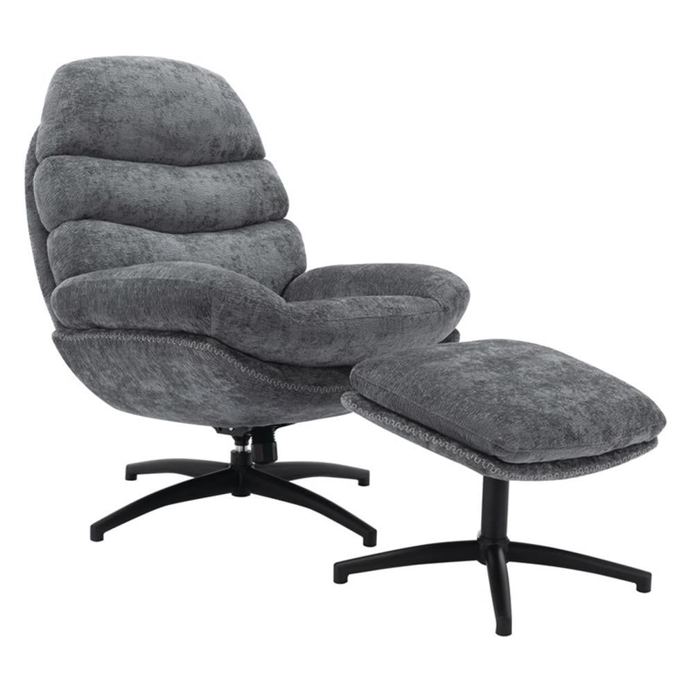 Gray Plush Swivel Reclining Lounge Chair with Footrest