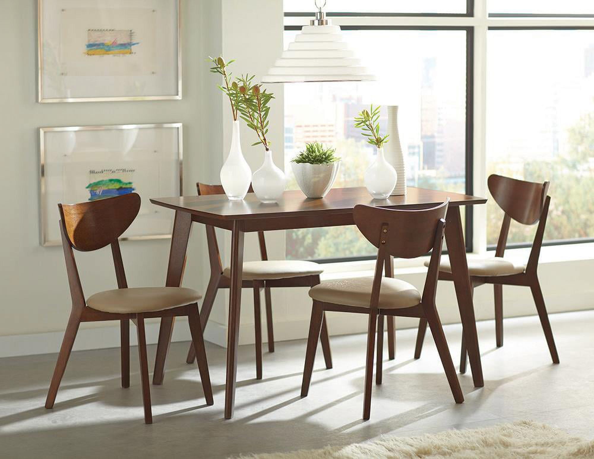 Chestnut and Tan Mid-Century Modern 5-Piece Dining Set