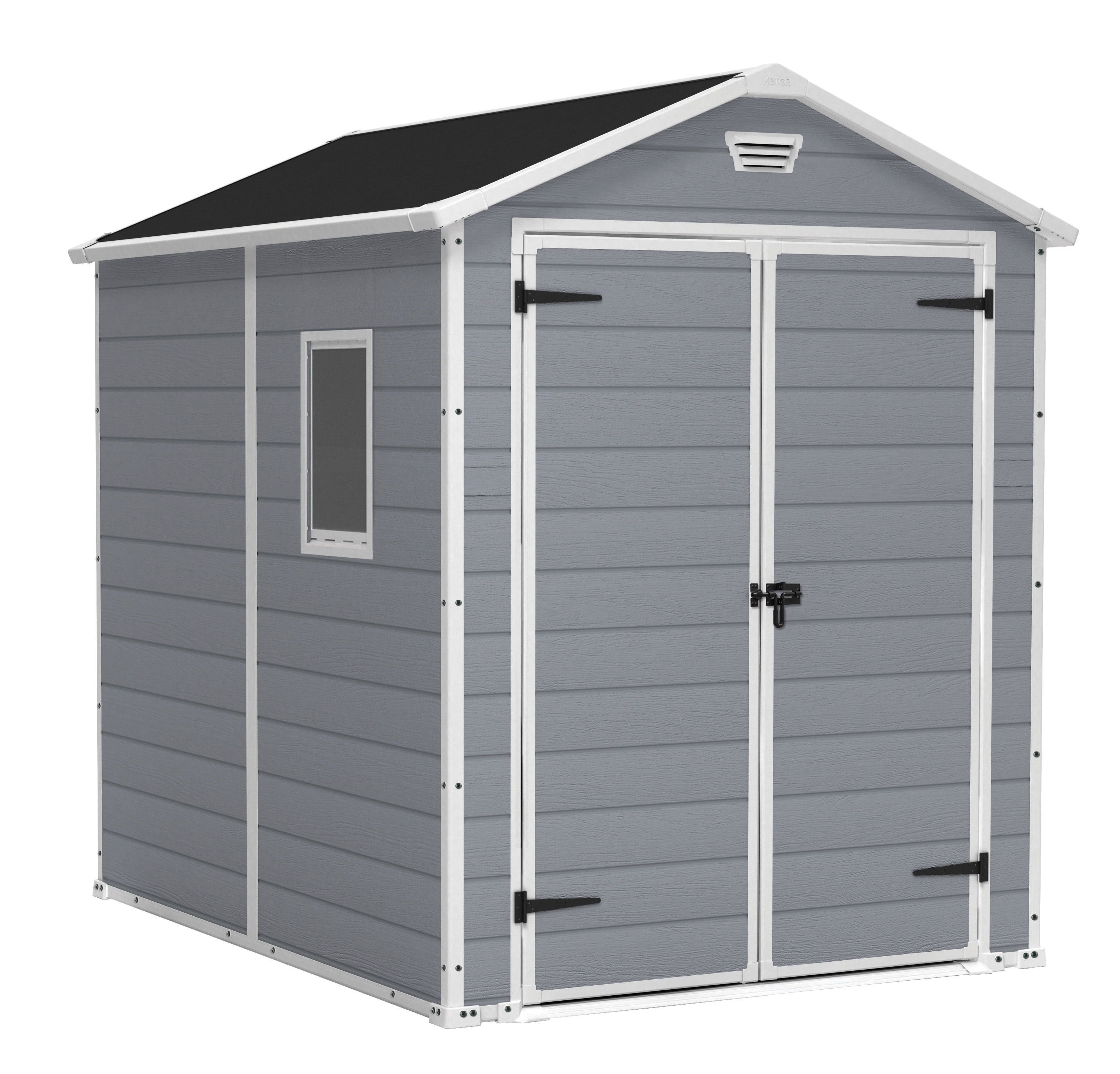 Keter Manor 6' x 8' Gray Resin Outdoor Storage Shed with Windows