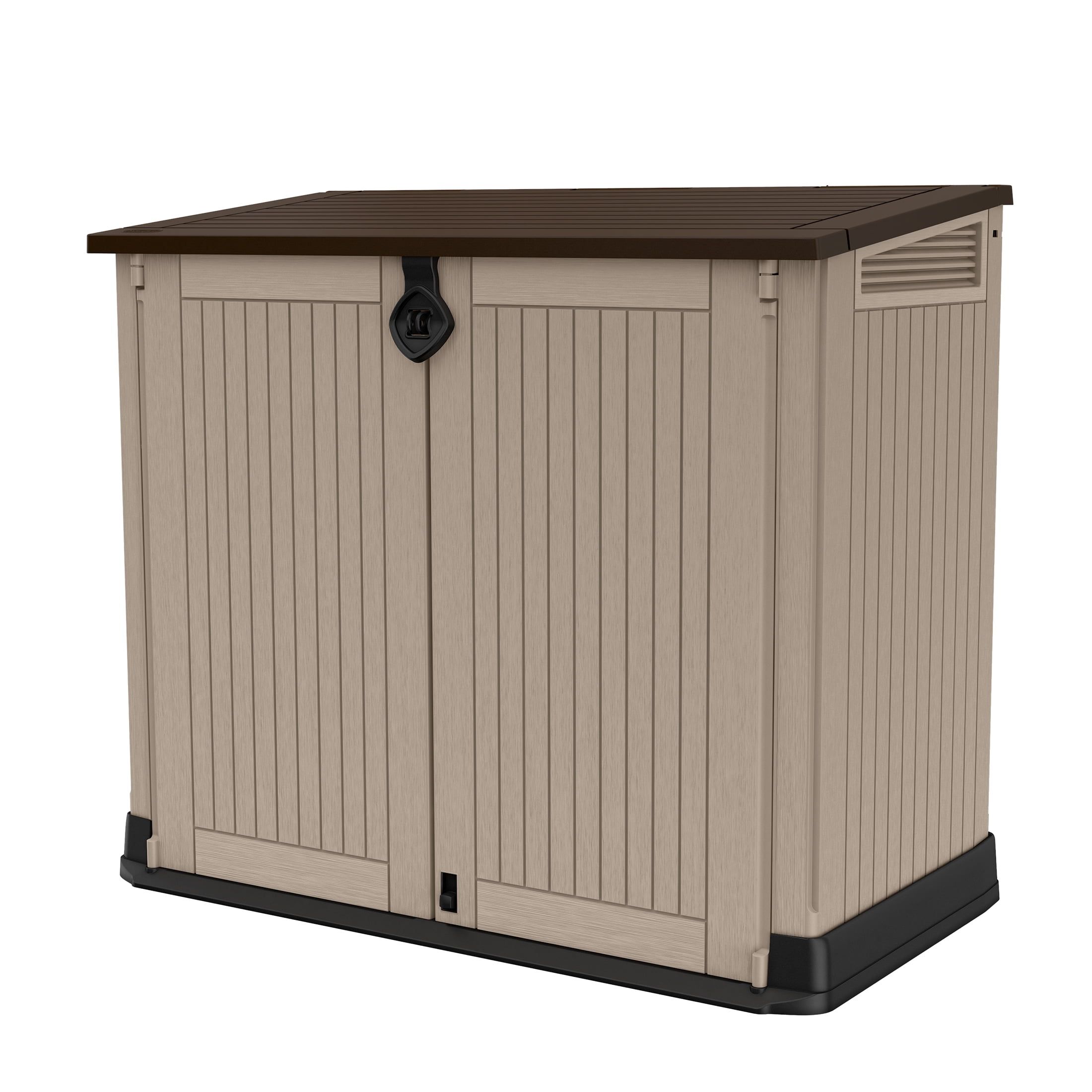 Beige Resin Horizontal Outdoor Storage Shed with Locking Latch