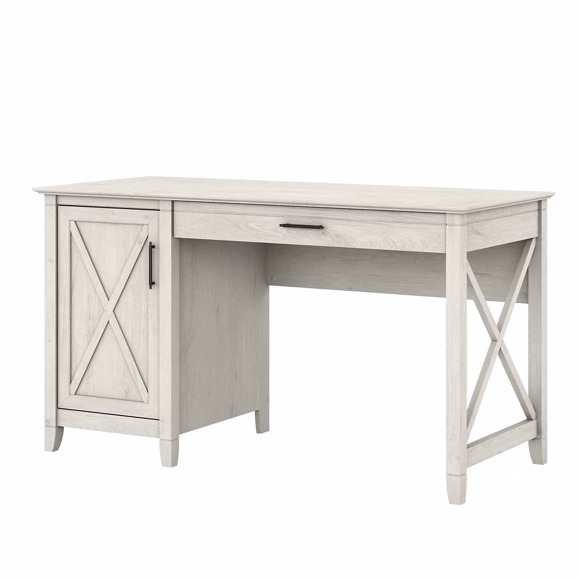 Linen White Oak 54" Cabinet Desk with Keyboard Tray & Storage
