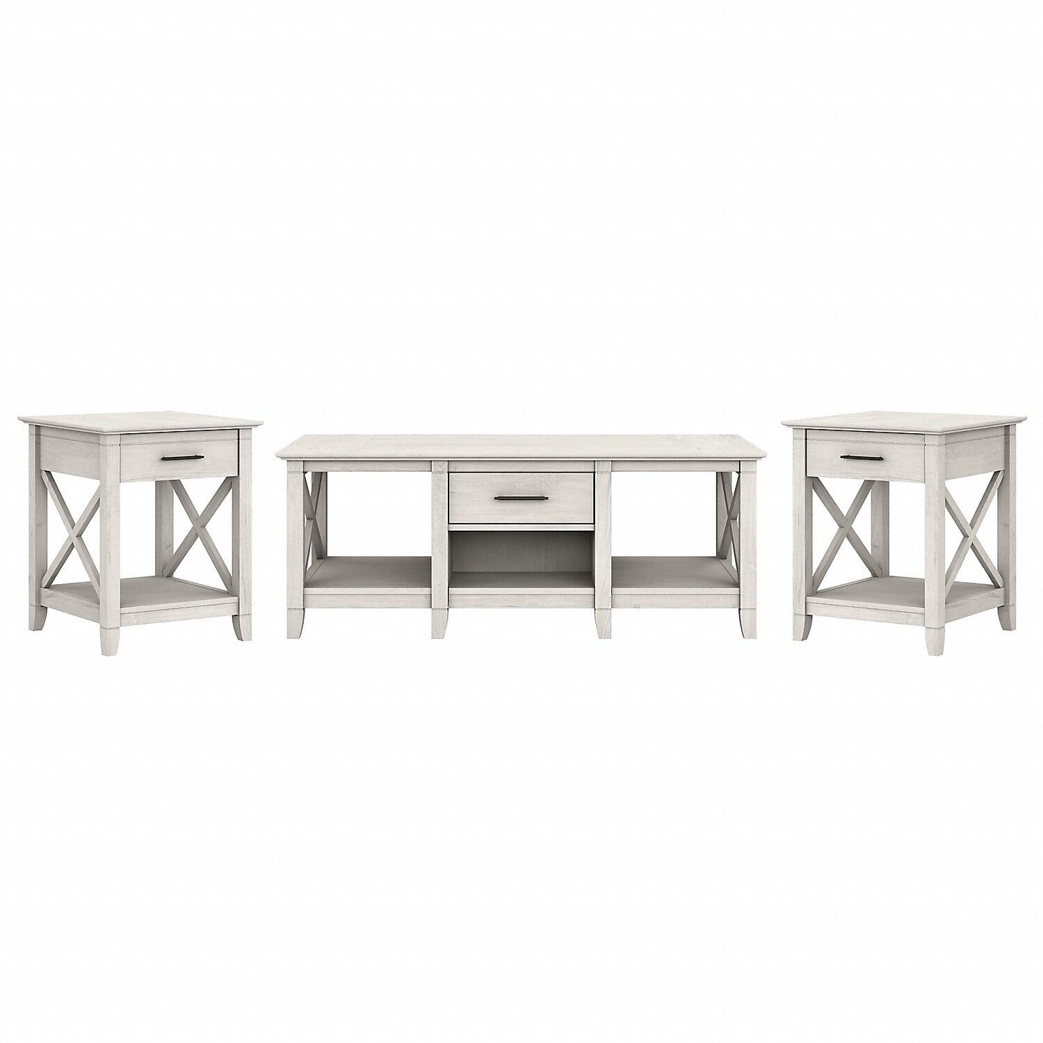 Key West Coffee Table with Set of 2 End Tables in Linen White - Engineered Wood