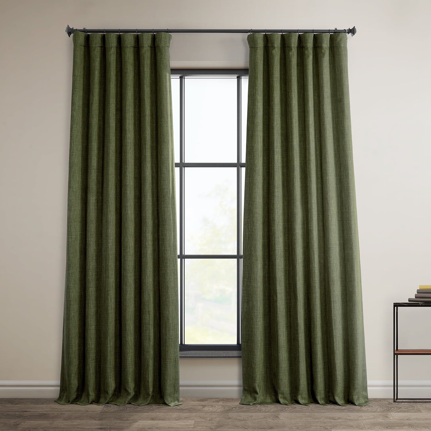 Khaki Green 84-Inch Room Darkening Linen Curtains