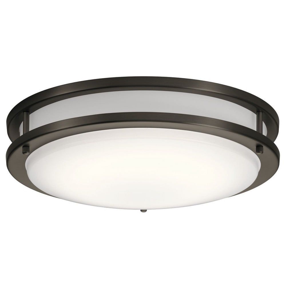 Transitional 14" Distressed Bronze LED Drum Flush Mount Ceiling Light