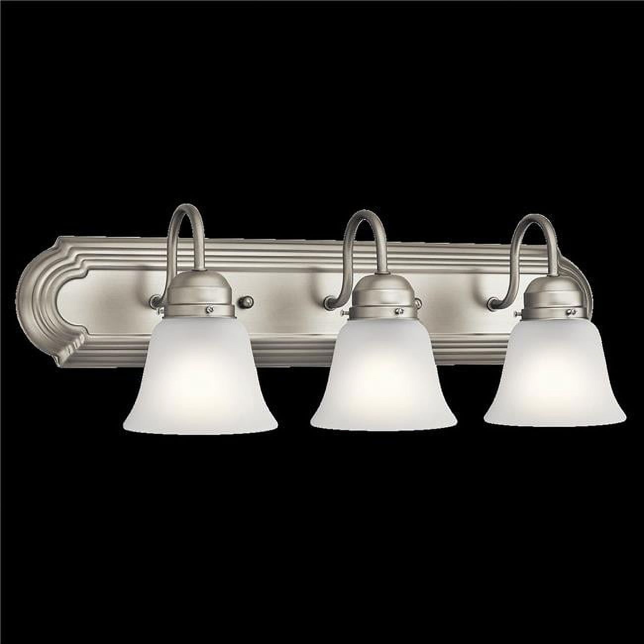 Classic 24" Distressed Bronze Vanity Light with White Bell Shades