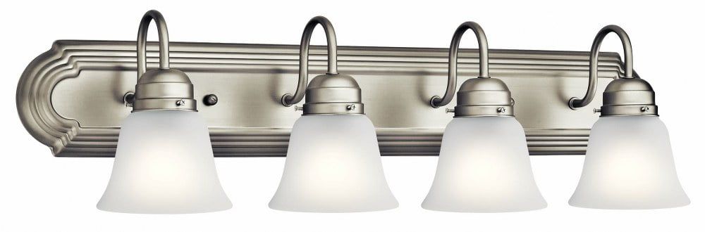 Brushed Nickel 30" 4-Light Vanity Light with White Bell Shades