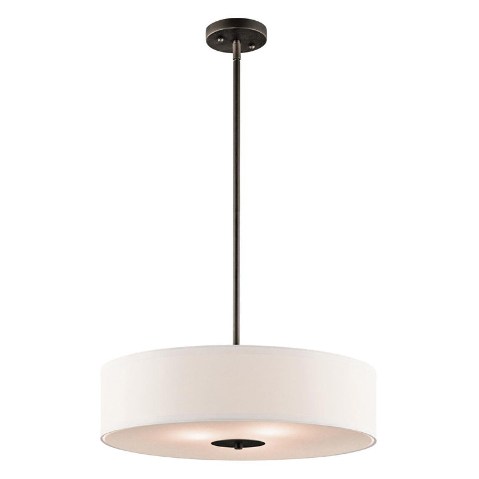 Transitional 20" Drum Pendant with White Microfiber Shade in Black and Bronze